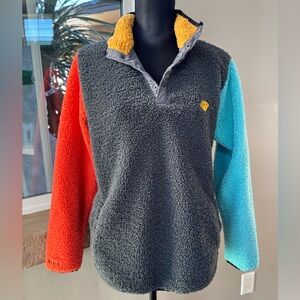 Dutch Bros Coffee Color Block Sherpa Pullover Sweatshirt Women’s Size Small